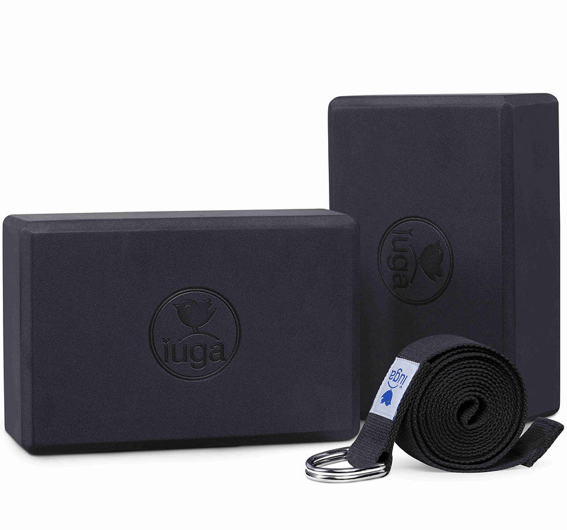 [Australia - AusPower] - IUGA Yoga Block 2 Pack with Yoga Strap, High Density Yoga Blocks 9”x6”x3”to Improve Strength, Flexibility and Balance, Light Weight and Non-Slip Surface for Yoga, Pilates and Meditation 