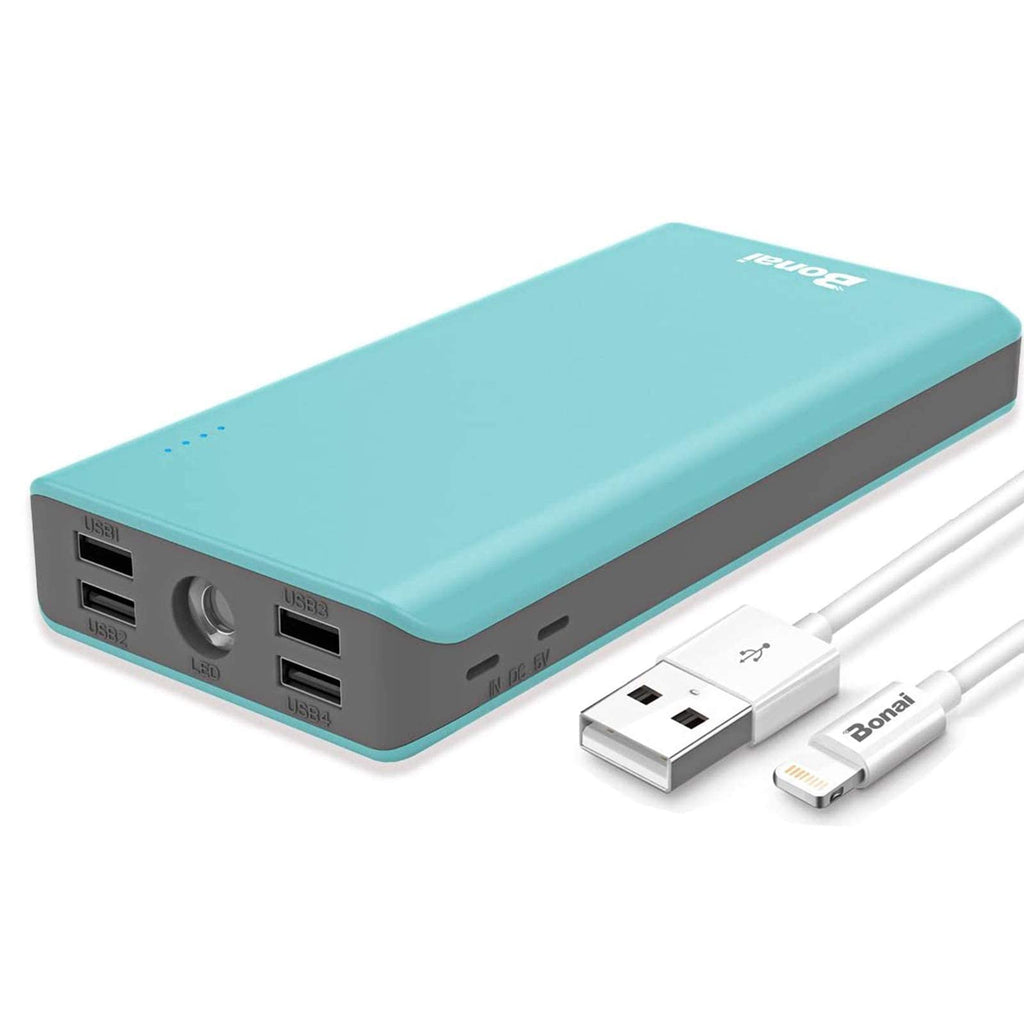 [Australia - AusPower] - Portable Charger 30000mAh, BONAI External Battery Pack 2.8A 4-USB Output (Ultra High Capacity)(Flashlight)(Road Trip), Fast 4A Input Power Bank for iPhone iPad Samsung Galaxy and More - Mint A-Mint 