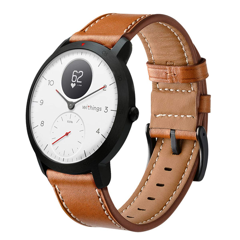 [Australia - AusPower] - HATALKIN Watch Band for Withings/Nokia Steel HR Band 40mm Leather,20mm Watch Band Geniune Leather Replacement Strap Compatible Withings/Nokia Steel HR Sport Smartwatch (40mm) (Brown) 