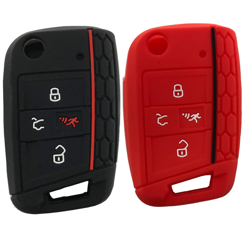 [Australia - AusPower] - Silicone Key Cover Case Remote Fob Protector fit for VW Golf Polo 2016-2017 4 Buttons Keyless Entry Remote Key Fob Skin Protective key Jacket (1 Black + 1 Red) 1 Black + 1 Red 