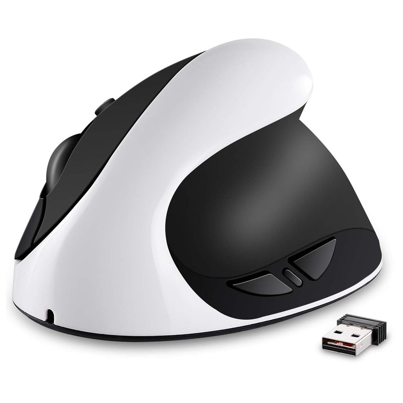 [Australia - AusPower] - Vertical Mouse, AURTEC Rechargeable 2.4G Wireless Ergonomic Mice with USB Receiver, 6 Buttons and 3 Adjustable DPI 800/1200/1600, White 