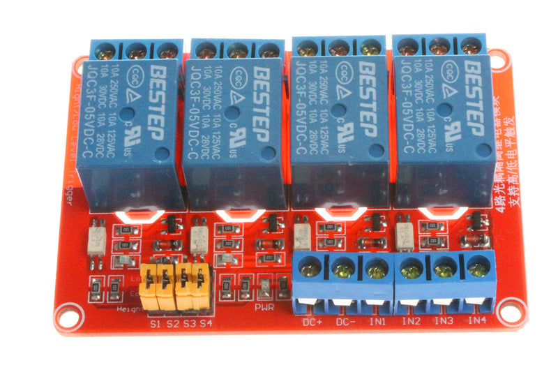 [Australia - AusPower] - NOYITO 4-Channel Relay Module 5V 12V 24V High Low Level Trigger with Optocoupler Isolation Relay Load AC 250V 10A DC 30V 10A (DC 5V, Red) DC 5V 