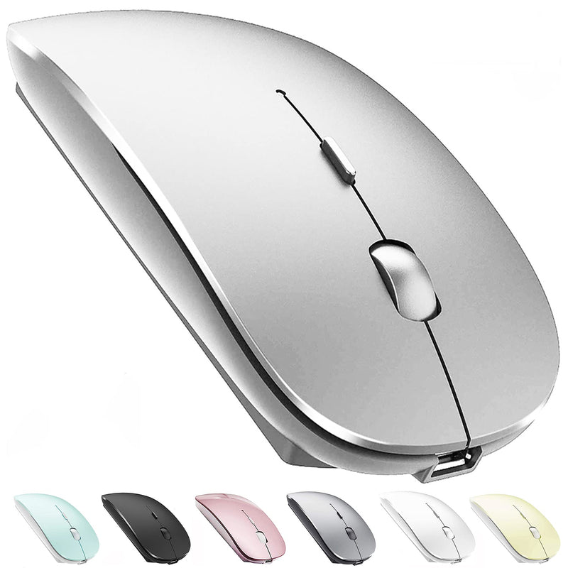 [Australia - AusPower] - Rechargeable Bluetooth Mouse for Laptop iPad Pro iPad Air MacBook Pro MacBook Air Wireless Mouse for Laptop Mac MacBook Chromebook Win8/10 silver 