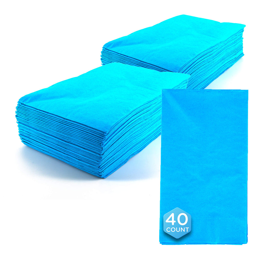 [Australia - AusPower] - SparkSettings Big Party Pack Tableware 2 Ply Guest Towels Hand Napkins Paper Soft and Absorbent Decorative Hand Towels for Kitchen and Parties 40 Pieces Caribbean Blue 