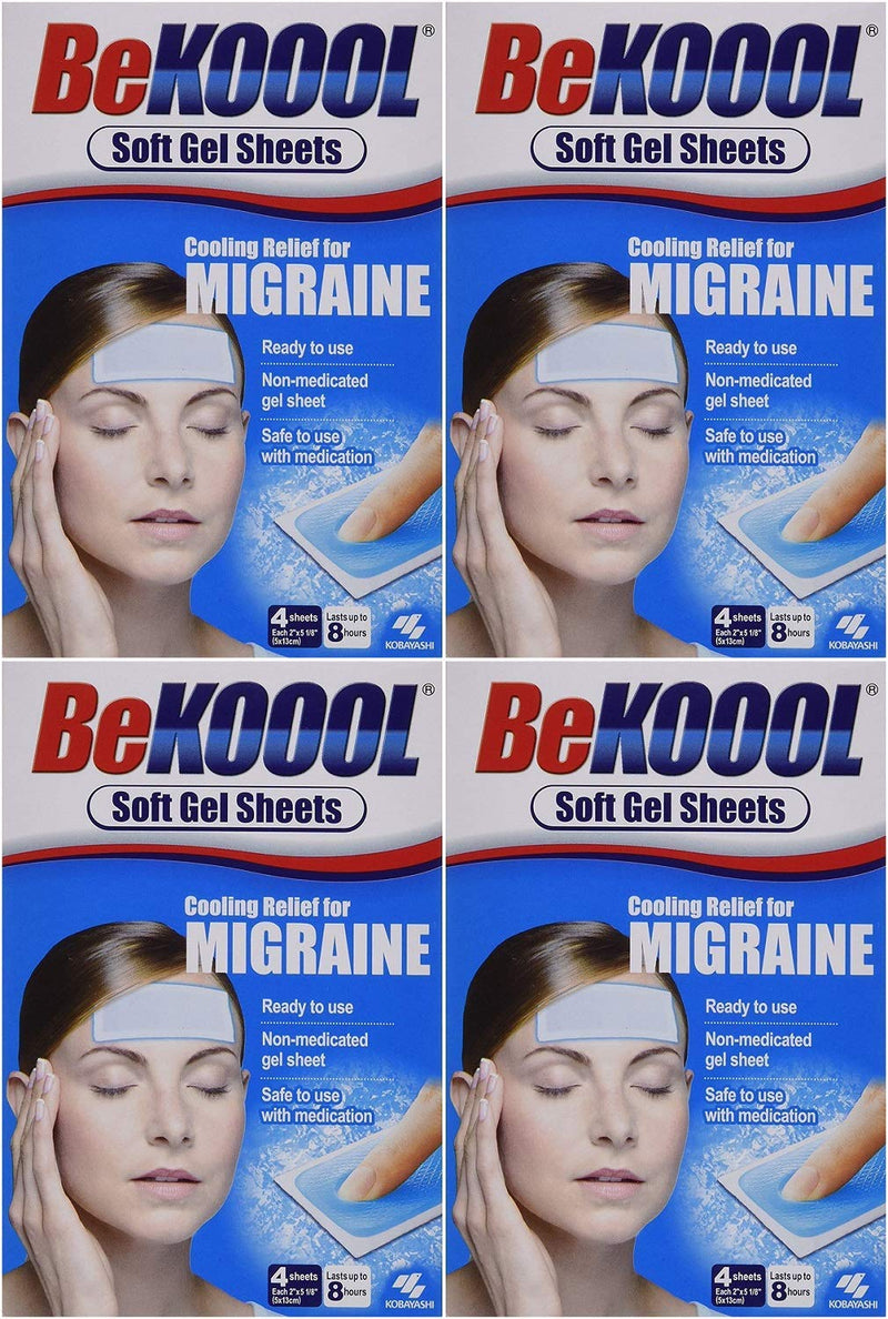 [Australia - AusPower] - Be Koool Cooling Relief for Migraine, Soft Gel Sheets, 4 Sheets (Pack of 4) 4 Count (Pack of 4) 