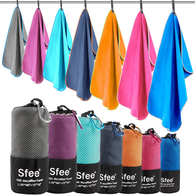 [Australia - AusPower] - Sfee 2 Pack Camping Towel, Quick Dry Towel Super Absorbent Travel Microfiber Towels, Fast Drying Compact Soft Lightweight Sports Towel Set for Beach, Hiking, Travel, Gym, Backpacking, Pool +Carabiner Dark Blue S 32" x 16"+ 32" x 16" 
