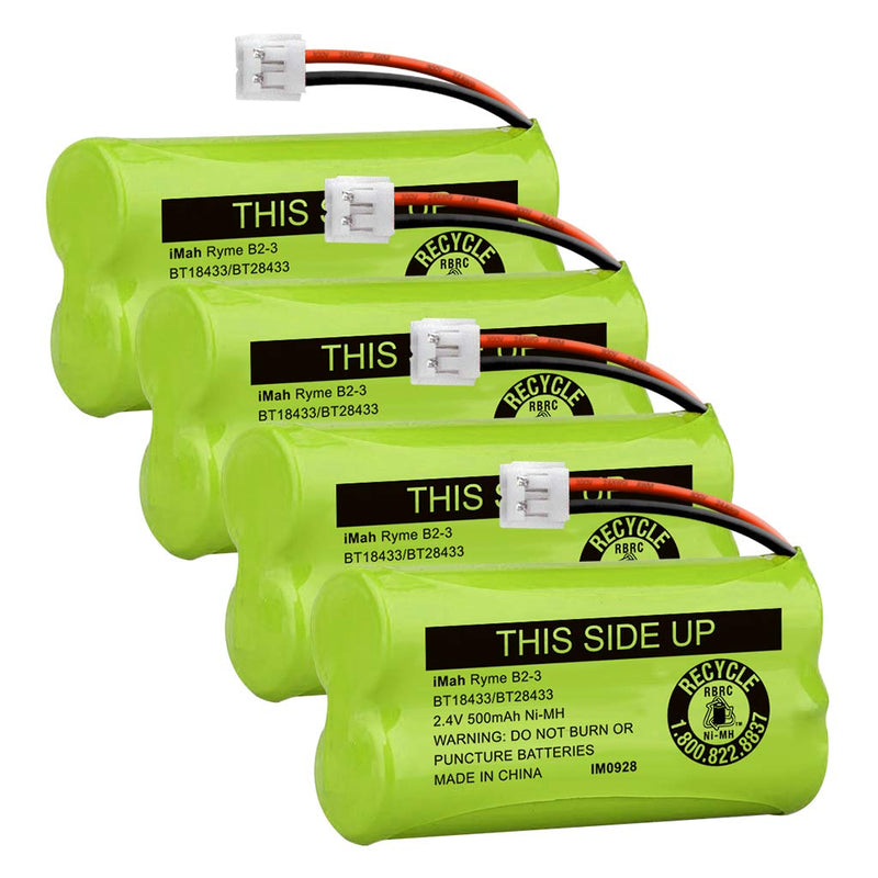 [Australia - AusPower] - iMah BT18433/BT28433 2.4V 500mAh Ni-MH Cordless Phone Battery Pack, Also Compatible with VTech AT&T Telephone Batteries BT184342/BT284342 BT8300 BT1011 BT1018 BT1022 BT1031 2SN-AAA55H-S-J1, Pack of 4 