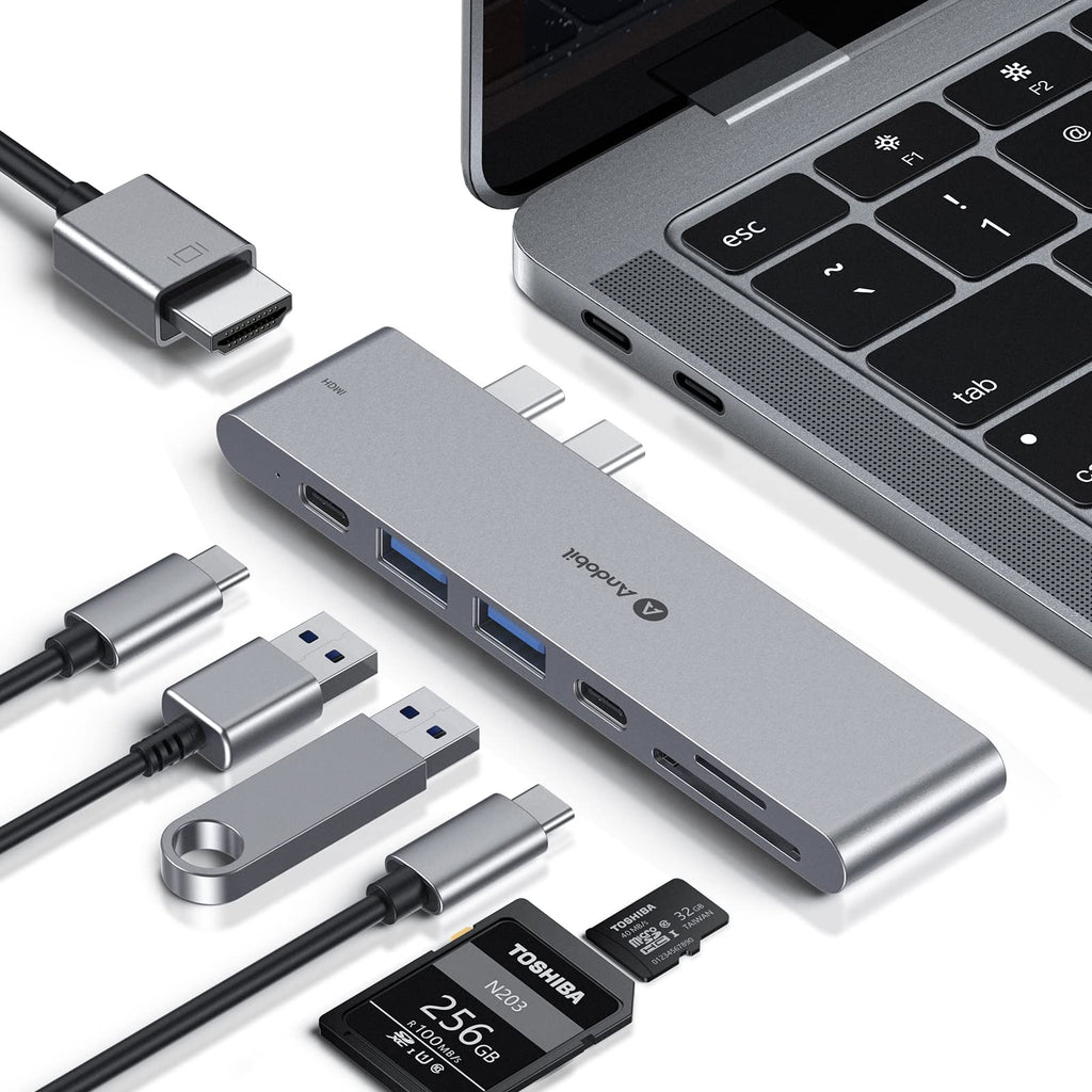 [Australia - AusPower] - andobil 7-2 USB C Hub Adapters for MacBook (Top Intelligent Chip) Mac Dongle for MacBook Pro Air 13 15 inch M1 2022/2021-2018 with 4K HDMI, 100W PD, 40Gbps TB3 5K@60Hz, USB-C, 2 USB 3.0, SD/MicroSD The Space Grey 