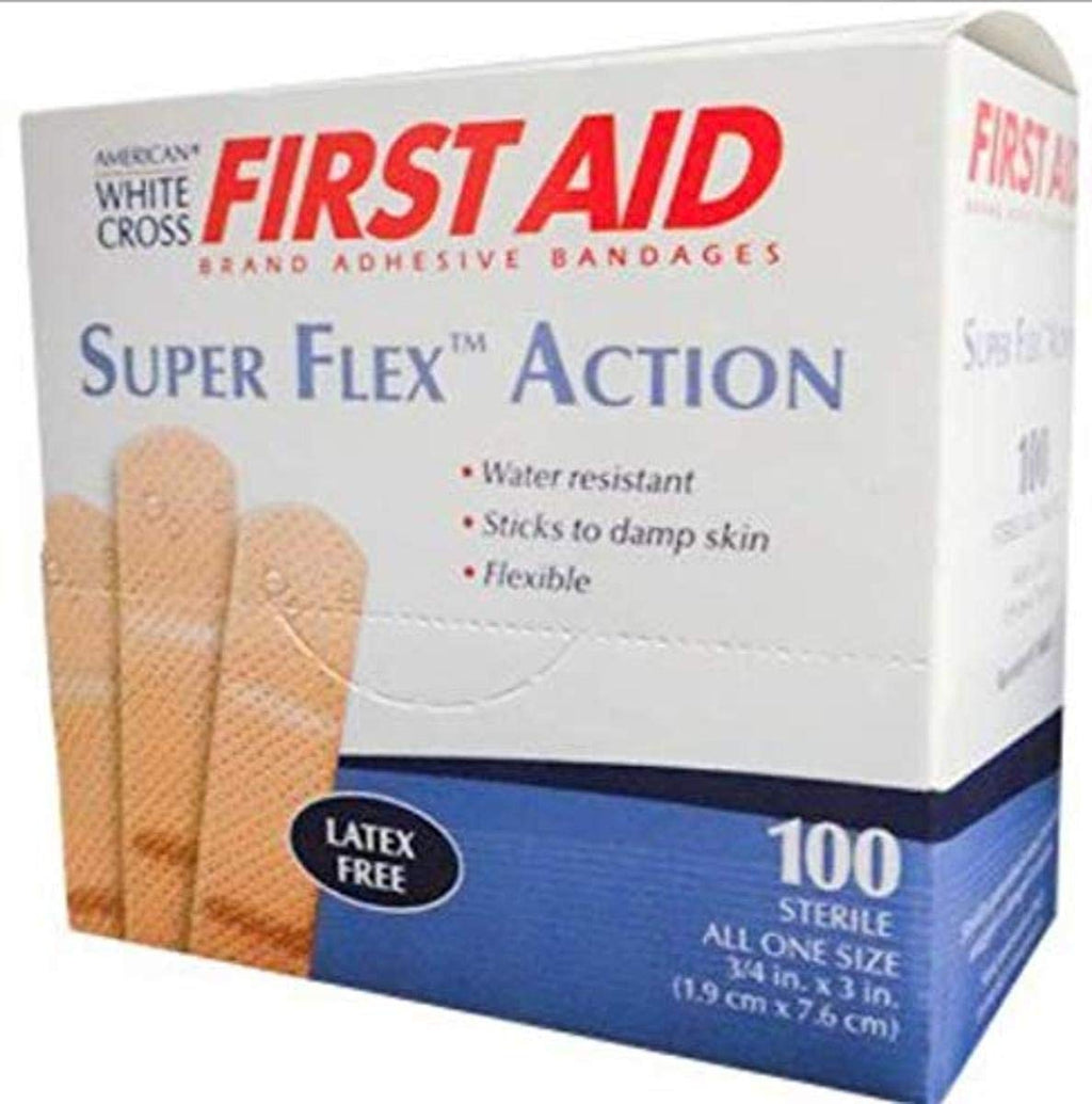 [Australia - AusPower] - American White Cross Super Flex Action Strip Bandages, 3/4" x 3", Box of 100 