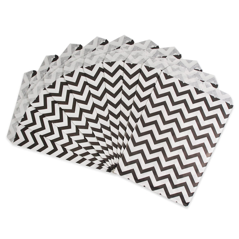[Australia - AusPower] - CuteBox Company 5" x 7" Chevron Pattern Flat Paper Gift Bags 100pcs for Retail, Packaging, Party Favors, Merchandise, Crafts, Handmade Goods, Arts and Crafts, Outdoor Events, Holidays, Weddings 5" x 7" Black 