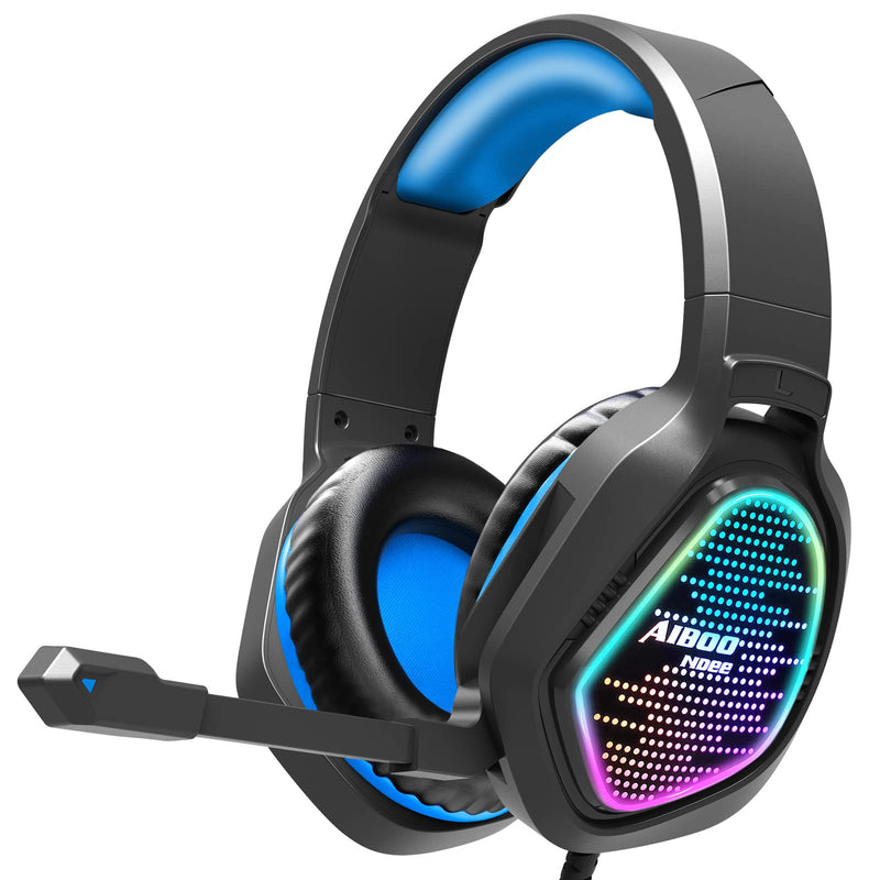 [Australia - AusPower] - Gaming Headset with Mic LED Light On Ear Gaming Headphone PS4,3.5mm Wired Gaming Headset for PC Laptop Xbox One Gamer Headphone(Blue) Blue 