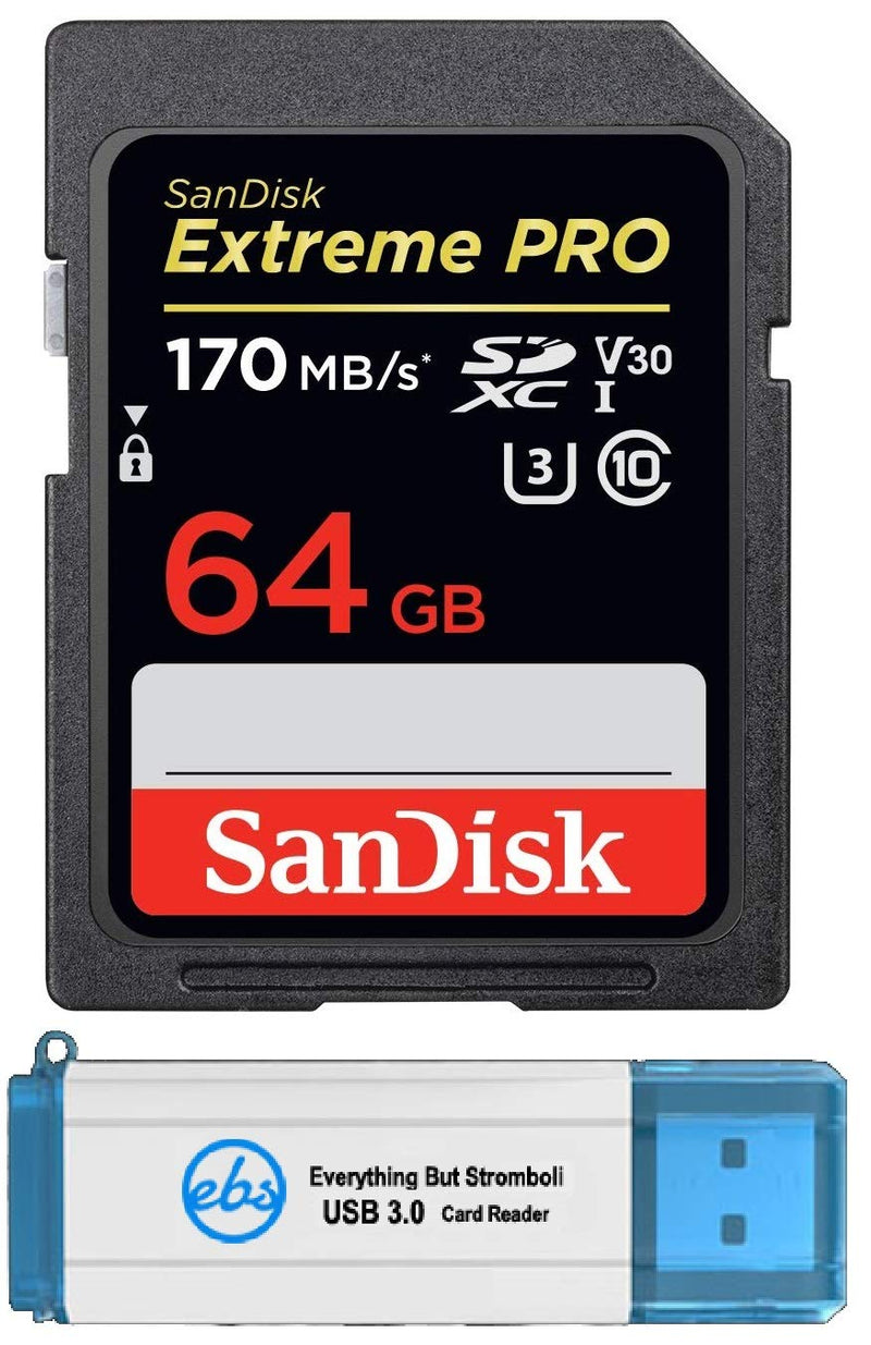[Australia - AusPower] - SanDisk Extreme Pro 64GB Memory Card Works with Nikon D5300, D850, D3300, A900, D3400 DSLR Camera SDXC 4K Bundle with (1) Everything But Stromboli 3.0 SD/Micro Reader 