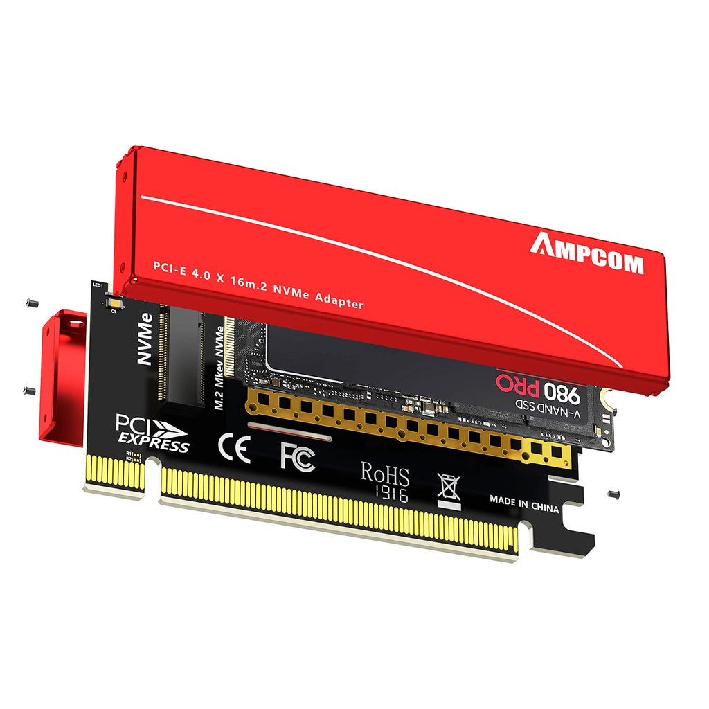 [Australia - AusPower] - AMPCOM M.2 M Key Nvme SSD to PCI-e 4.0 Adapter, PCI Express 4.0 X16 Card with Aluminum Case, Supports Windows 7/8/ 10, Supports 2280 