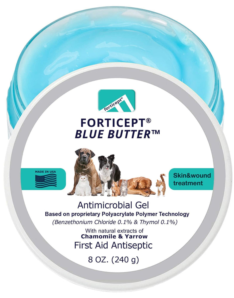 [Australia - AusPower] - Forticept Blue Butter Antimicrobial Gel, Antiseptic Hydrogel Wound Treatment, Dogs & Cats for Hot Spots, Pyoderma, Skin Infections, Rashes, Sores, Wounds, Burns | 8 OZ 