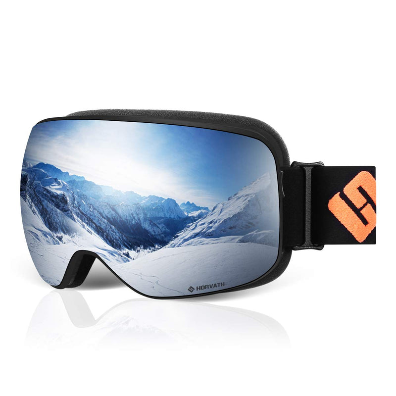 [Australia - AusPower] - SH HORVATH Ski Snowboard Goggles Magnetic Mirrored Lens 120s Anti-Fog for Adult Black and Orange VLT15% Silver 