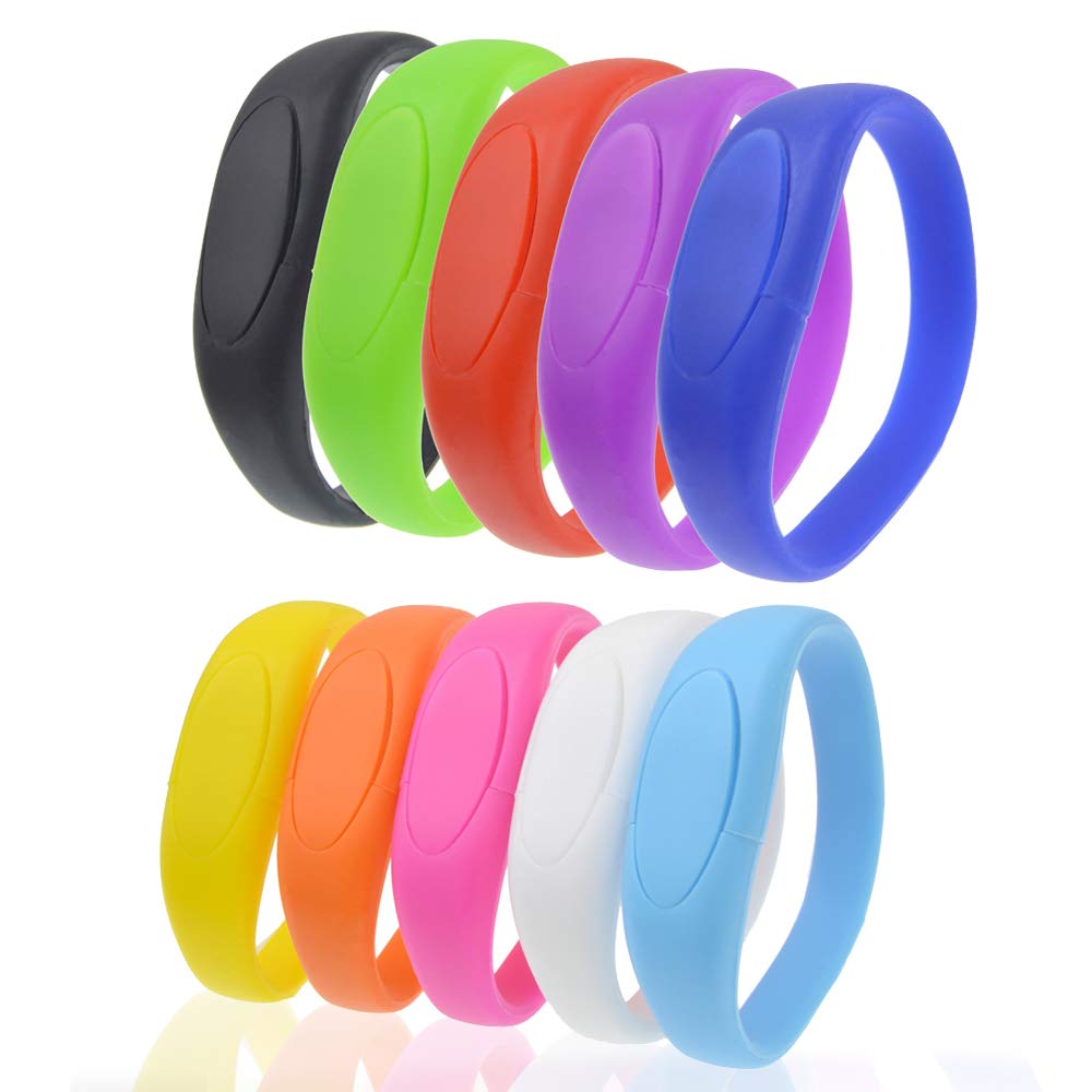 [Australia - AusPower] - Wristband Thumb Drive 8 GB Pack of 10 USB 2.0 Flash Drives, Kepmem Fashinable Jump Dirve Bracelet Memory Stick, Multipack Zip Drives Colorful Storage Gift for Kids 8GB Multicolor - 10 Colors 