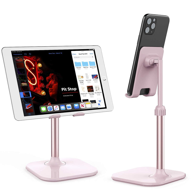 [Australia - AusPower] - SALEX Pink Desk Phone Stand. Rose Gold Cell Phone Holder for Office Landline Organizer, Home. Cute Height-Adjustable Mount with Metal Base. Handable Bracket, Cradle for Smartphones, Tablets. 1 Pack 