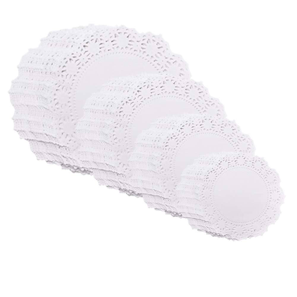 [Australia - AusPower] - OJYUDD 400 Pack Round Lace Paper Doilies,Lace Paper Placemats for Food, Cake, Crafts, 4 Assorted Sizes (White) 