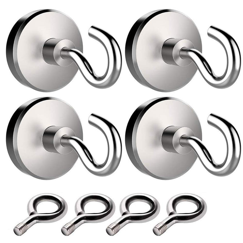 [Australia - AusPower] - EVISWIY 150LBS Magnetic Hooks with 4 Eyebolt Hooks Neodymium Rare Earth Fishing Magnets Heavy Duty Super Strong Powerful Industrial Eyes Ceiling Hooks for Refrigerator Locker Cruise Cabins 4 Pack 