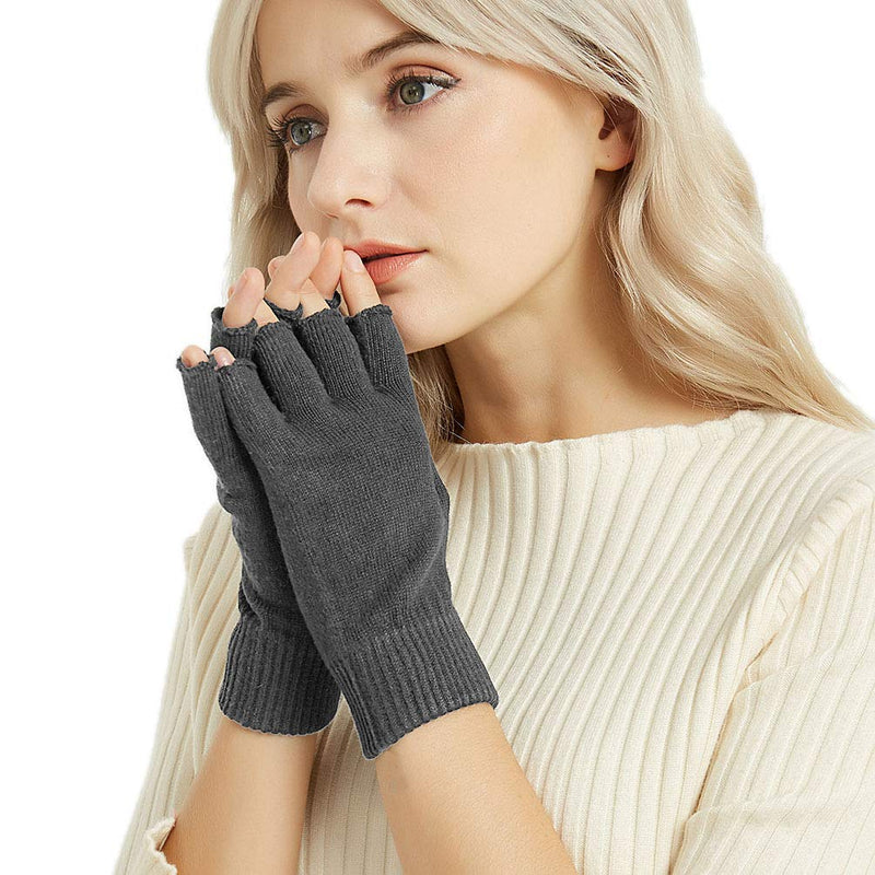 [Australia - AusPower] - NOVAWO Wool Blend Fingerless Gloves Warm Arm Warmers Unisex Typing Gloves Dark Gray 