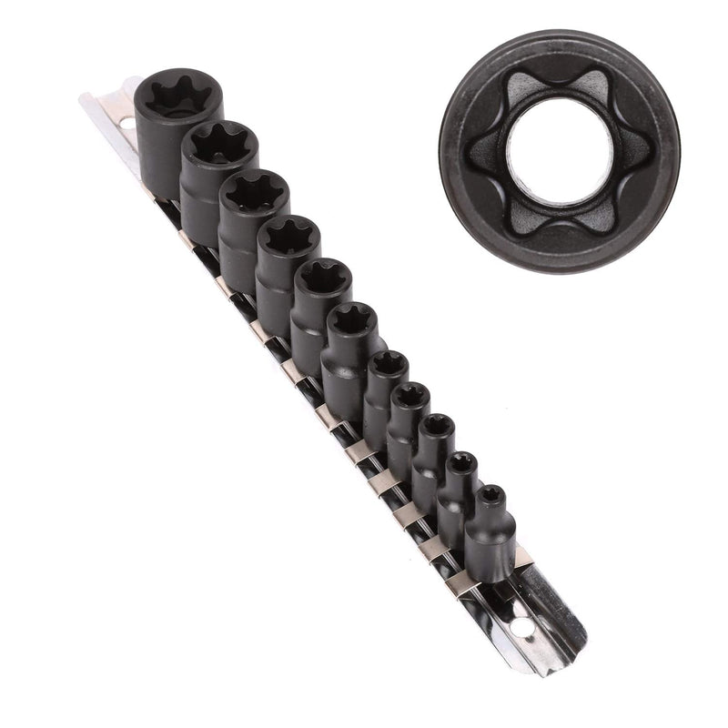 [Australia - AusPower] - CASOMAN 11 PC Female E-TORX Star Socket Set with Rail, Female External Star Socket Set, E4 - E20 Torque Socket Set 