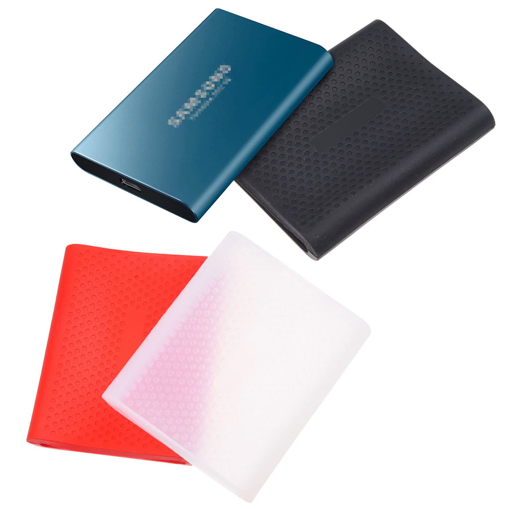 [Australia - AusPower] - Camkix Sleeve Compatible with Samsung T5 / T3 / T1 SSD - Set of 3 - Silicone Scratch and Shock Proof Case - Red, Black and Transparent - Non-Slip Rubber Skin for Your External Drive 