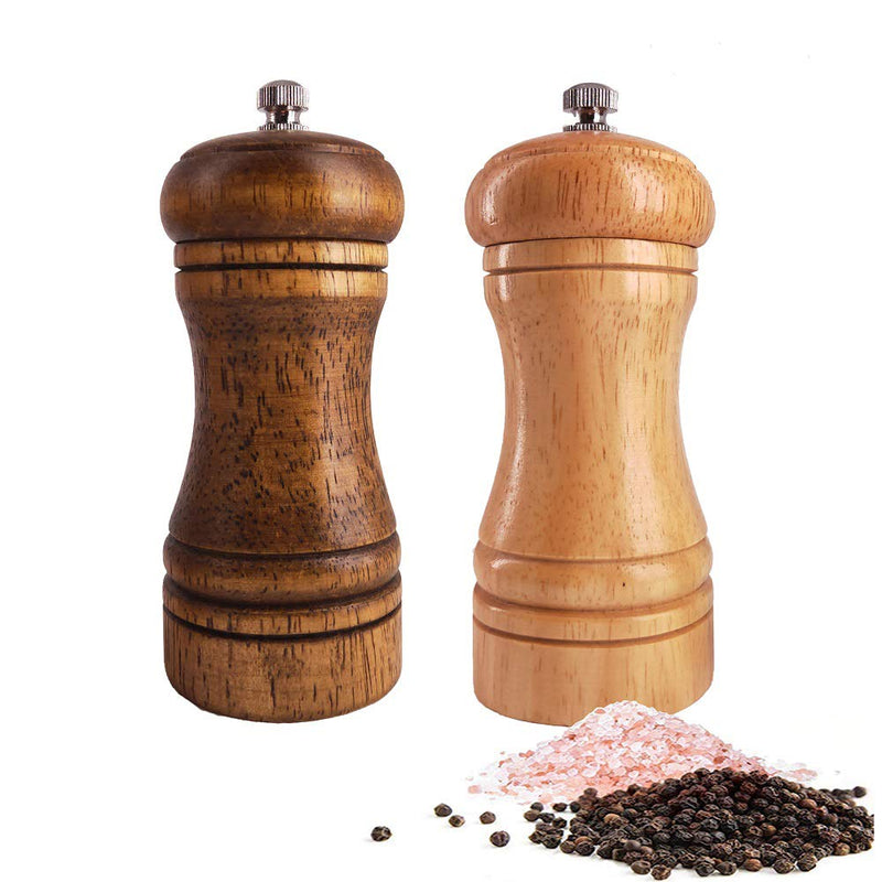 [Australia - AusPower] - Salt and Pepper Grinders Set,Ouktor Manual Wooden Salt and Pepper Mills Shakers, Ceramic Rotor with Strong Adjustable Coarseness (5.5inch) 5.5inch 