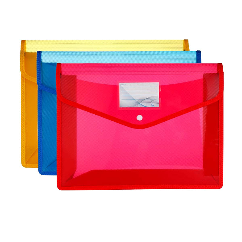 [Australia - AusPower] - HC Eco-Friendly Plastic File Folders File Wallet Poly & Oxford Expandable Envelope Folder with Snap Button Closure, Durable Waterproof Great for Office Home School - Red, Blue,Yellow Red/Blue/Yellow 