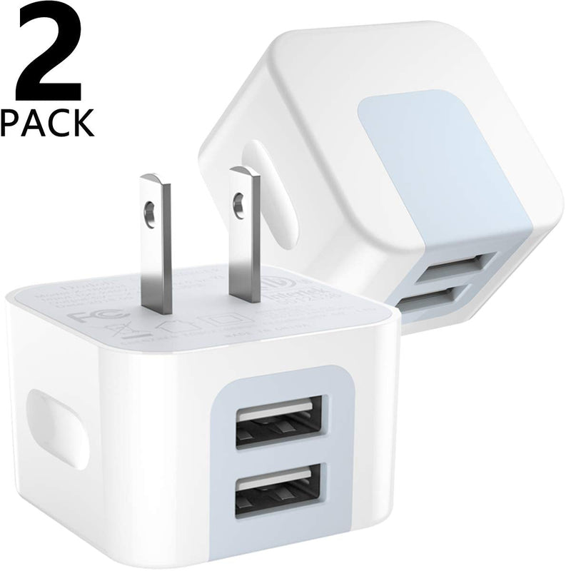 [Australia - AusPower] - USB Wall Charger, USB Plug, Dodoli 2-Pack 2.4A Dual Port 12W Wall Charger Block Adapter Charging Cube Box Compatible iPhone Xs/XS Max/XR/X/8/8 Plus/7/6S/ 6S Plus, Samsung Galaxy, HTC, Moto White 