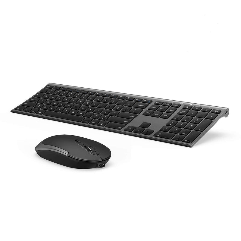 [Australia - AusPower] - Wireless Keyboard and Mouse, Vssoplor 2.4GHz Rechargeable Compact Quiet Full-Size Keyboard and Mouse Combo with Nano USB Receiver for Windows, Laptop, PC, Notebook-Dark Gray Dark Gray 