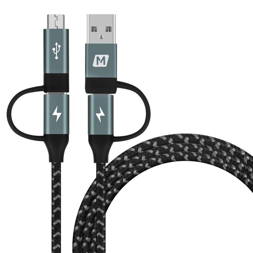 [Australia - AusPower] - Multi USB C Fast Charging Cable, MOMAX 4 in 1 USB C/USB A to USB C/Micro USB PD 60W Nylon Braided Multiple USB Cable Charge Adapter Connector for All Android, Data Transfer, QC Fast Charging (Grey) 4ft / 120cm USB C & Mirco USB & USB A Space Grey 