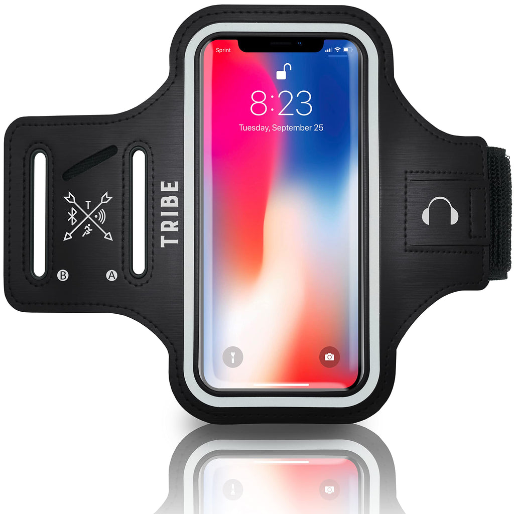 [Australia - AusPower] - TRIBE Water Resistant Cell Phone Armband Case Running Holder for iPhone Pro Max Plus Mini SE (13/12/11/X/XS/XR/8/7/6/5) Galaxy S Ultra Plus Edge Note (21/20/10/9/8/7/6/5) Adjustable Strap & Key Pocket Black M: iPhone Pro/X/XS/Galaxy S (Not Plus) 
