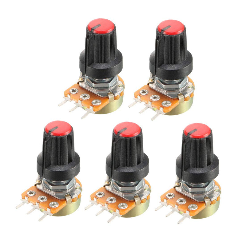 [Australia - AusPower] - uxcell 5Pcs 100K Ohm Variable Resistors Single Turn Rotary Carbon Film Taper Potentiometer with Knobs 