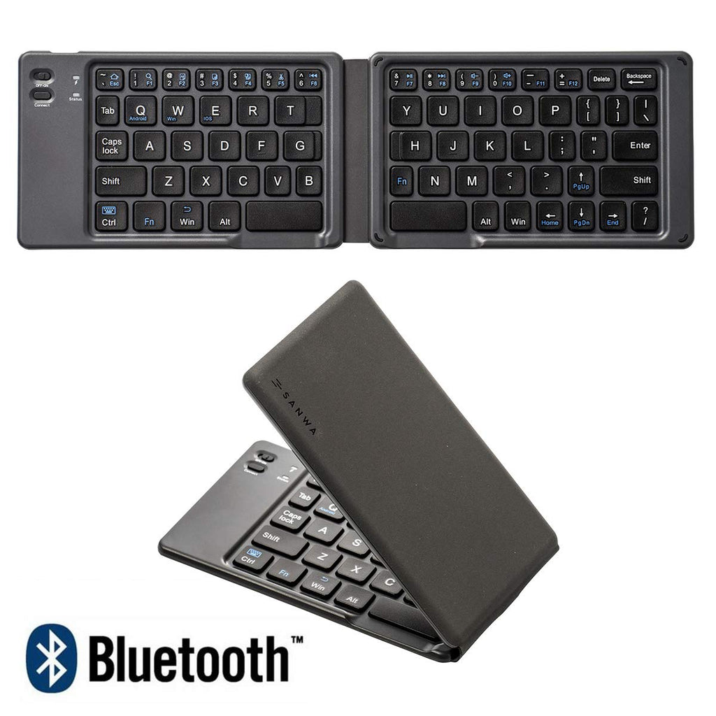 [Australia - AusPower] - SANWA Foldable Bluetooth Keyboard, Rechargeable Wireless Folding Keypad, Portable & Slim, for Laptop Desktop Computer PC iPad/iPhone Tablet Smartphone, Compatible with MacBook, Windows, Android, iOS 