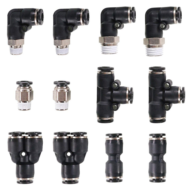 [Australia - AusPower] - Swpeet 12Pcs 6 Style 6mm Push to Connect Tube Fitting Assortment Kit, Including PL-1/4-N1, PL-1/4-N2, PC-1/4-N1, 1/4 inch od, 1/4 inch Od Y Spliter, PUC-1/4 Push to Connect Tube Fitting 