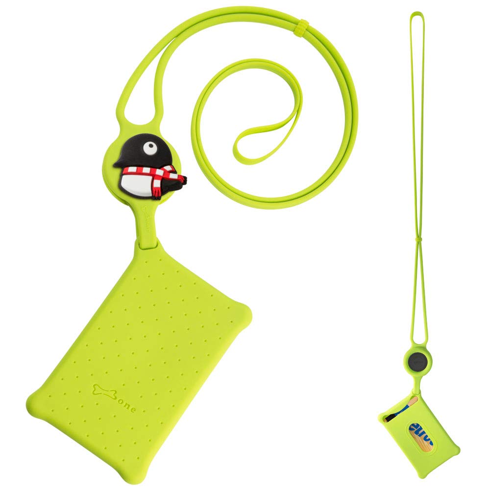 [Australia - AusPower] - Bone Card Tie, Silicone Lanyard Neck Strap with Card Holder Case for Multi-Purpose Business Card, Credit Card, ID Card, Key Card, Key, Gift - Maru Penguin (Green) 6. Green (Maru Penguin) - Card Tie 