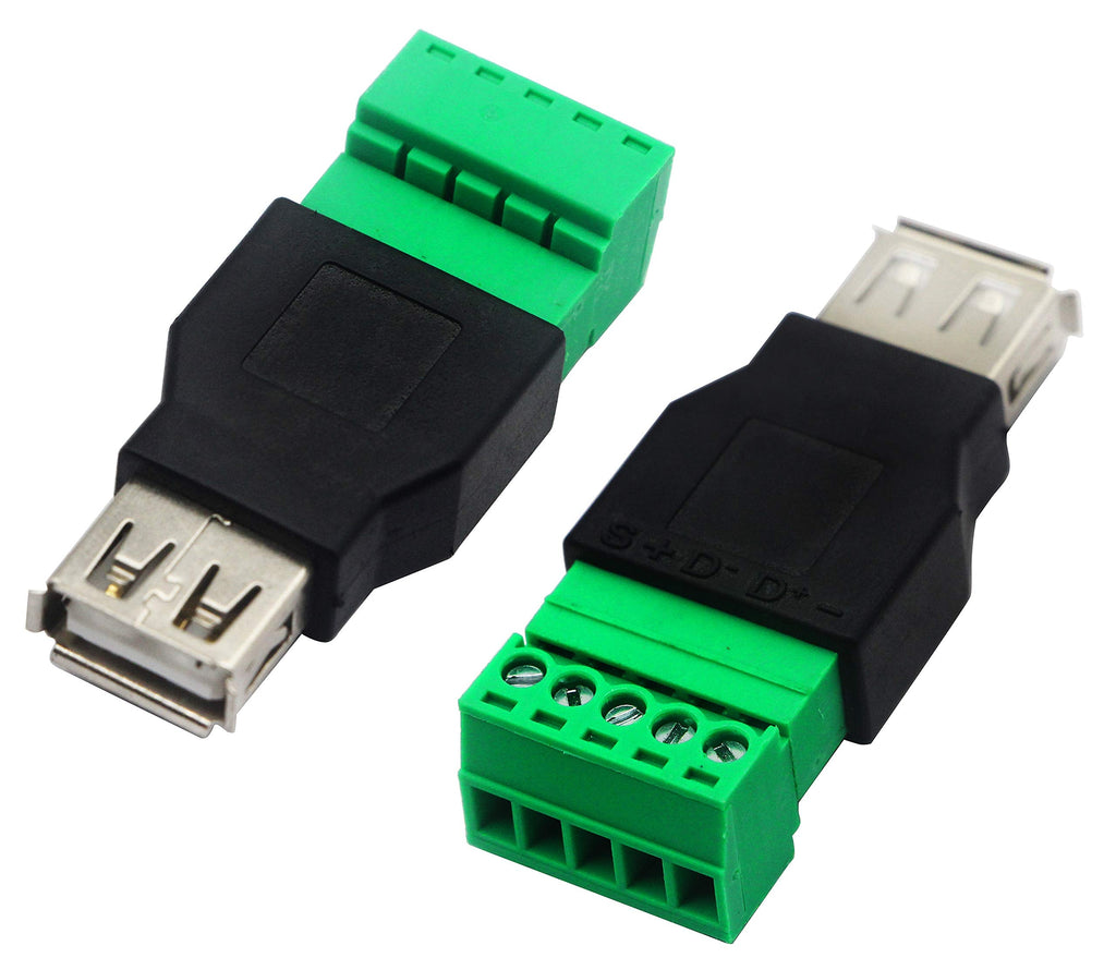 [Australia - AusPower] - CGTime USB 2.0 A Screw Terminal Block Connector USB 2.0 A Female Plug to 5 Pin/Way Female Bolt Screw Shield terminals Pluggable Type Adapter Connector Converter 300V 8A(2Pack) (Female) 