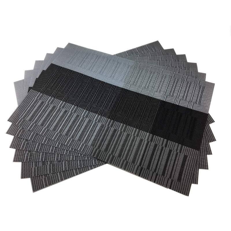 [Australia - AusPower] - Gugrida Exquisite Woven Vinyl Placemats for Dining Table Heat Resistant PVC Bamboo Style Table Mats (6, Ombre Gray) Black-gradient 