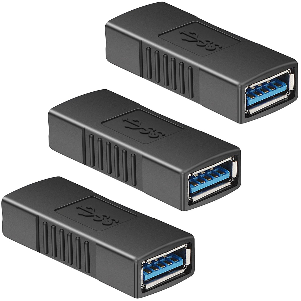 [Australia - AusPower] - SAISN USB 3.0 Connector Female to Female Adapter USB 3.0 Coupler Adapter Converter Bridge Extension Coupler (Pack of 3, Black) 