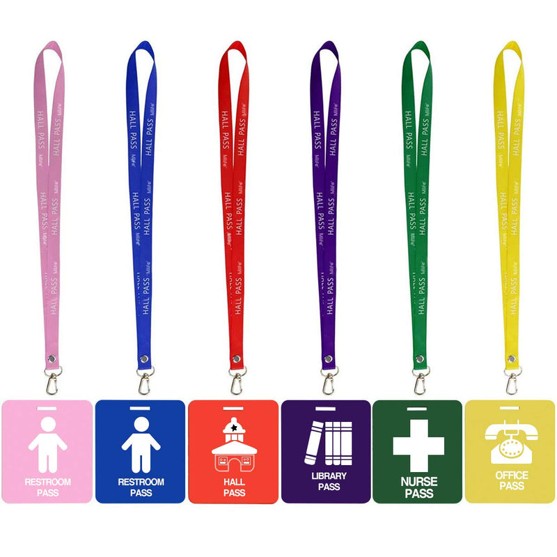 [Australia - AusPower] - Unbreakable PVC Hall Pass Lanyards,Mlife School Passes Set for Teachers 6 Pack Hall, Bathroom, Library, Office and Nurse Classroom School Supplies 6 * School Passes 