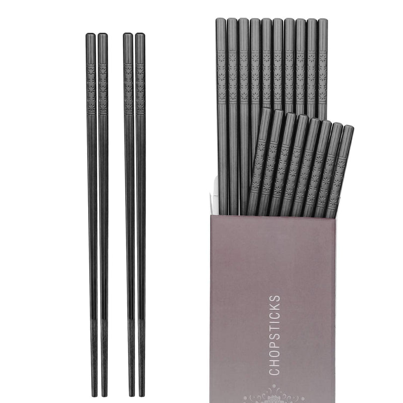 [Australia - AusPower] - HIWARE 10 Pairs Fiberglass Chopsticks - Reusable Chopsticks Dishwasher Safe, 9 1/2 Inches - Black 