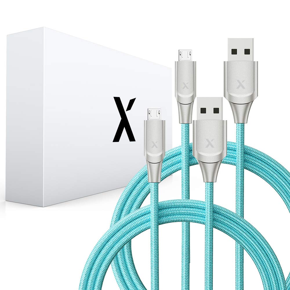 [Australia - AusPower] - Xcentz 2 Pack Micro USB Cable 6ft, Premium Nylon Braided 30000+ Bend lifespan Android Charging Cable Fast Speed Charger Cable for Samsung Galaxy S7/S6/S5, Kindle, LG, HTC, Sony, Nexus, Tablet & More Blue 