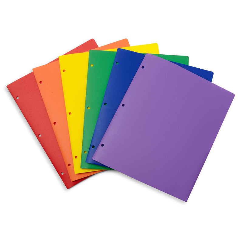 [Australia - AusPower] - Blue Summit Supplies Multicolor Plastic Two Pocket Folders with 3 Holes, Plastic Folders with 2 Pockets and Business Card Slot, 3 Hole Punched 2 Pocket Folders for School, Home, and Work, 6 Pack 
