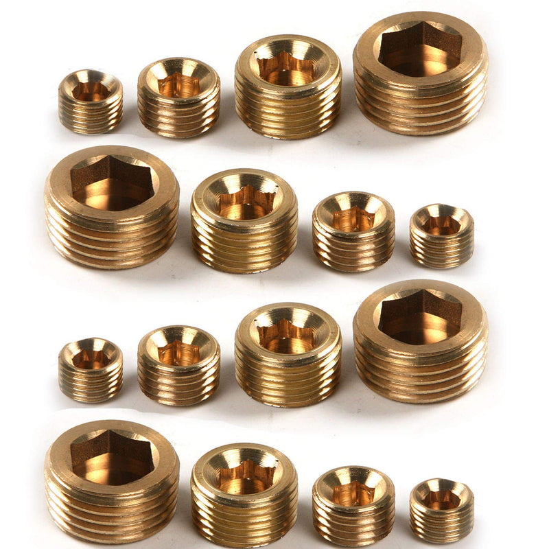 [Australia - AusPower] - ALLPEN  20pcs Brass Pipe Fitting,1/8" 1/4" 3/8" 1/2" NPT Brass Internal Hex Thread Socket Pipe Plug Set 