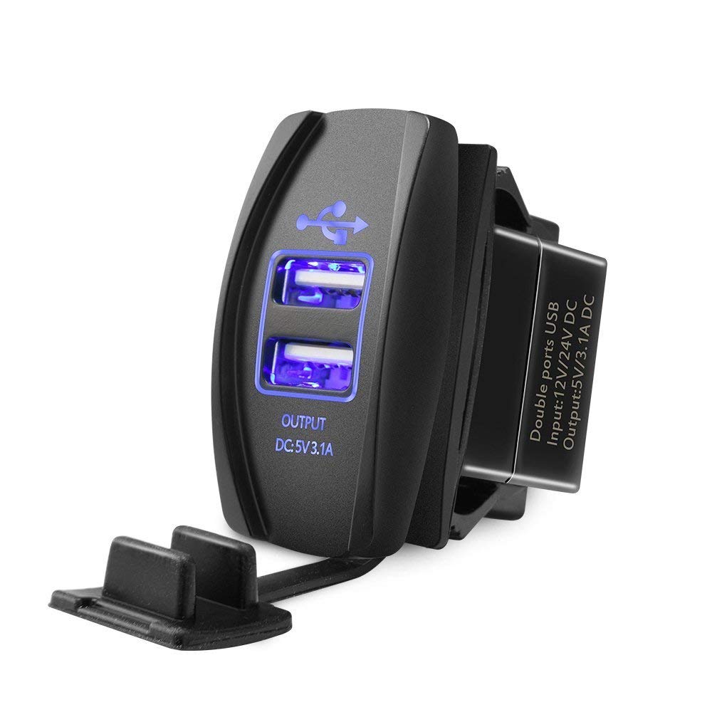 [Australia - AusPower] - MNJ Motor Universal Rocker Style Car USB Charger, with Blue LED Light Dual USB Power Socket for Rocker Switch Panel 