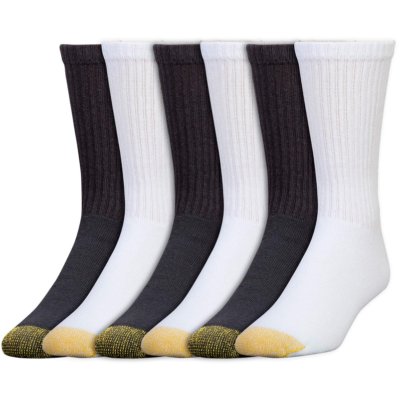 [Australia - AusPower] - Gold Toe Men's 656s Cotton Crew Athletic Socks, Multipairs Large Black & White (6-pairs) 