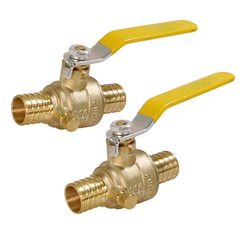 [Australia - AusPower] - MIDLINE VALVE 607Q034-4 Full Port x PEX Barb Ball Valve Water Shut Off with Drain, 1/2", Brass (Pack of 2} 