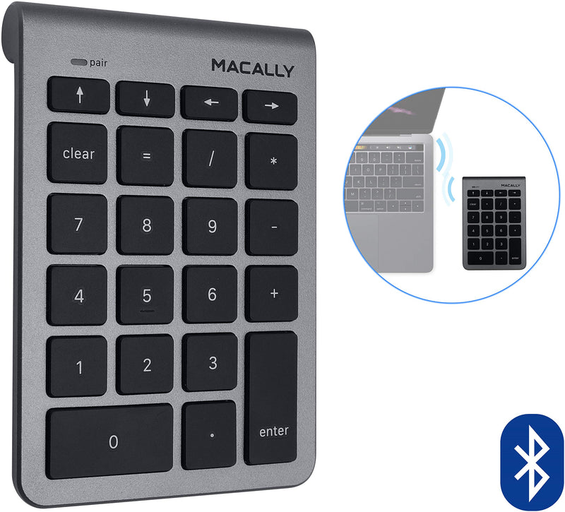 [Australia - AusPower] - Macally Bluetooth Number Pad for Laptop - Wireless Numeric Keypad - 35-Key Numeric Keypad for Data Entry, Numpad Compatible with MacBook, iPad, iPhone, iOS, Laptop, Windows, Android 
