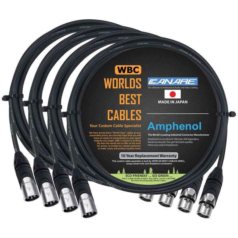 [Australia - AusPower] - 4 Units - 5 Foot - Canare L-4E6S, Star Quad Balanced Male to Female Microphone Cables with Amphenol AX3M & AX3F Silver XLR Connectors - Custom Made by WORLDS BEST CABLES 