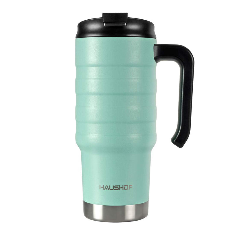 [Australia - AusPower] - HAUSHOF 24 oz Travel Mug, Stainless Double Wall Vacuum Insulated Tumbler with Handle & Spill Proof Twist On Flip Lid and Wide Mouth, BPA Free Seafoam Green 